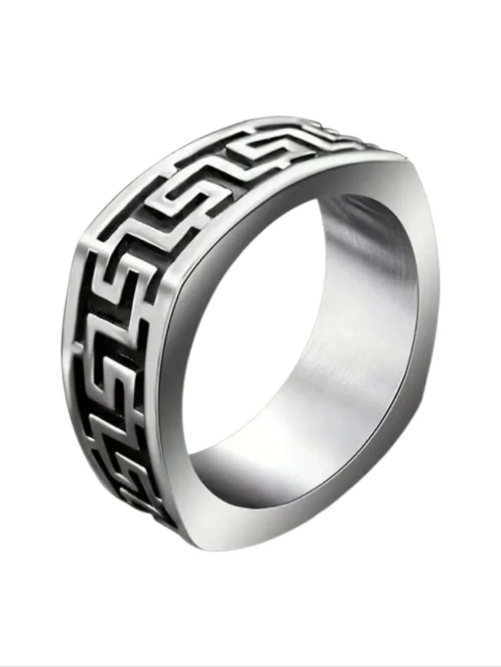 New Staunless Stell Greek Key Band Ring Geometric Size 11